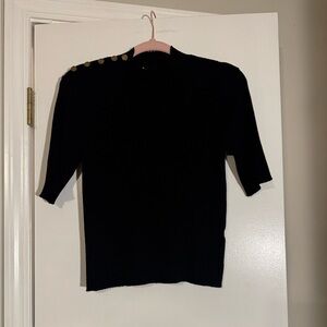 Elie Tahari Black soft ribbed Sweater with Gold Button Details Y2K classic